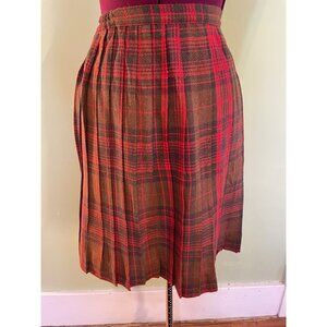 Vintage 1950's Pleated Tartan plaid Pleated skirt Red Brown XS